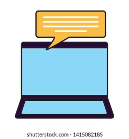 laptop computer device speech bubble vector illustration