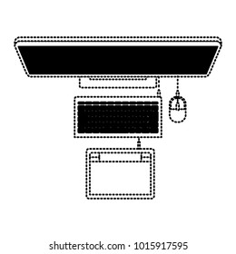laptop computer and digitizer tablet connection on top view in black dotted contour