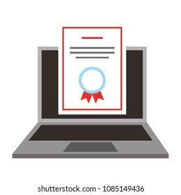 laptop computer with diploma isolated icon
