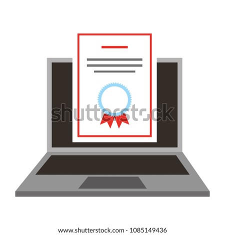 laptop computer with diploma isolated icon