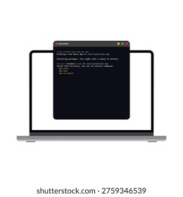 Laptop Computer Displaying Code Command Prompt Terminal Vector - Vector illustration of laptop with terminal window for software development and coding projects