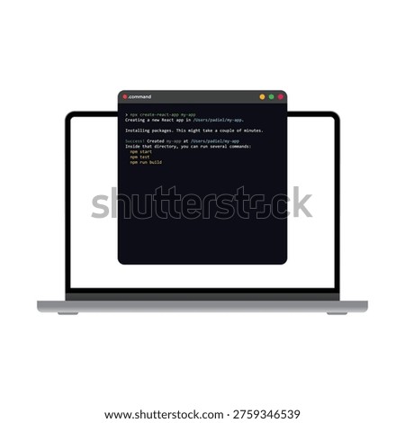 Laptop Computer Displaying Code Command Prompt Terminal Vector - Vector illustration of laptop with terminal window for software development and coding projects