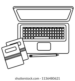 laptop computer with documents
