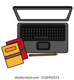 laptop computer with documents