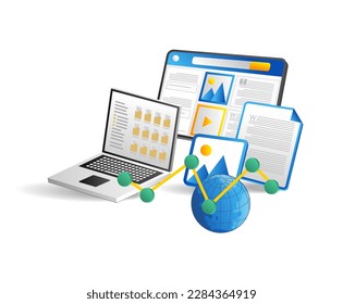 laptop computer and documents isolated on a white background  vector illustration