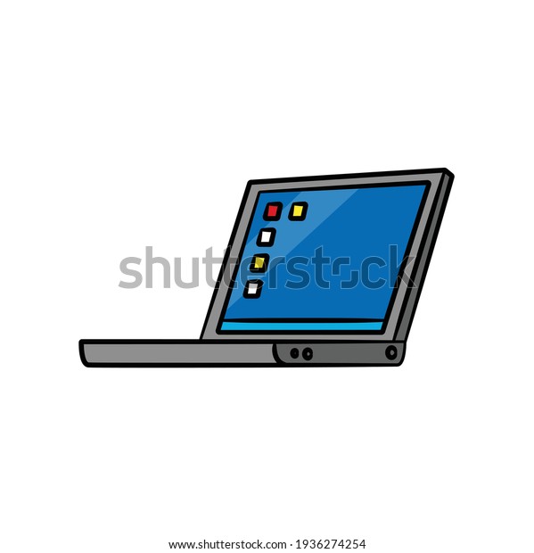 Laptop computer in drawing style isolated vector.\
Hand drawn object illustration for your presentation, teaching\
materials or others.