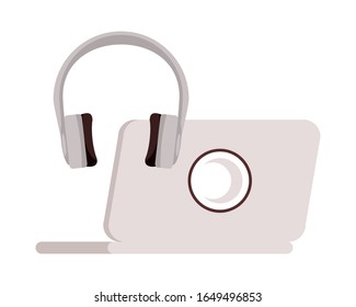 laptop computer with earphones icon vector illustration design