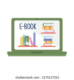laptop computer with ebooks on screens