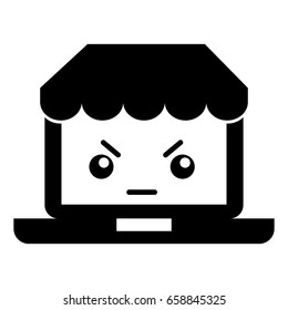 laptop computer with ecommerce app kawaii character