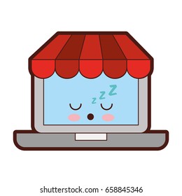 laptop computer with ecommerce app kawaii character