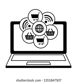 laptop computer with ecommerce icons
