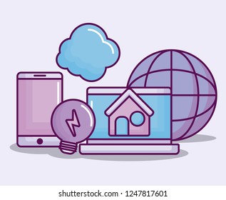 laptop computer with electronic business icons