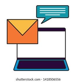 laptop computer email speech bubble vector illustration