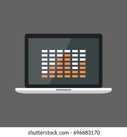 Ordenador Portátil Con Icono Ecualizador Equipo De Estudio De Sonido Ilustración Vector Plano Ilustración