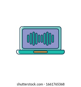 laptop computer equalizer melody sound music vector illustration line and fill style