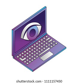 laptop computer with eye isometric icon