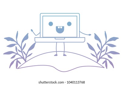 laptop computer in field kawaii character