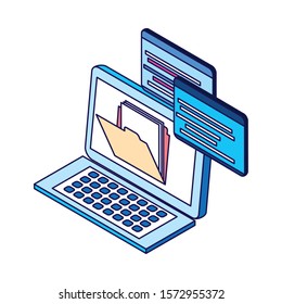 laptop computer with file icon over white background, vector illustration