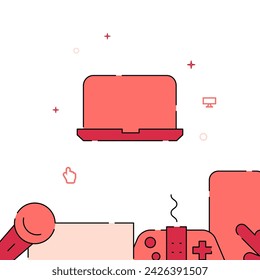 Laptop, computer filled line vector icon, simple illustration, related bottom border.