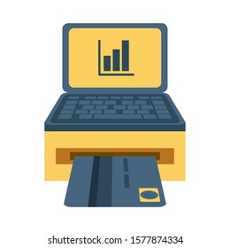 laptop computer with financial statistics vector illustration design