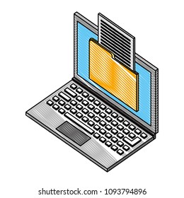 laptop computer with folder isometric icon