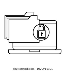 laptop computer with folder and padlock