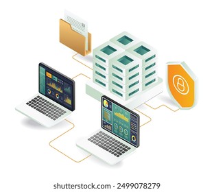 a laptop and computer with a folder, representing a data analytics server