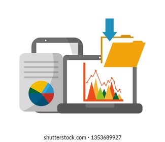 laptop computer with folder and set icons