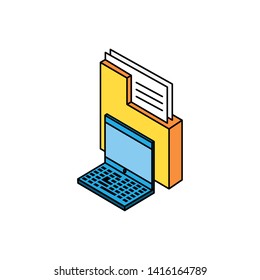 laptop computer with folders vector ilustration