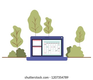 laptop computer with forest landscape