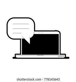 laptop computer front view with speech dialogue in black silhouette