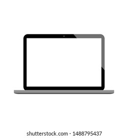 laptop computer with front web camera above blank white screen, black glossy border isolated on white background. vector illustration