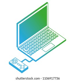 laptop computer with game control isometric icon