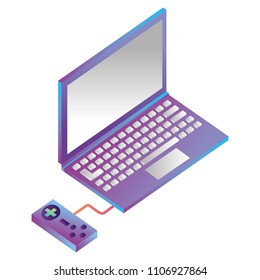 laptop computer with game control isometric icon