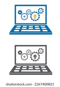 Laptop computer with gears cogs mechanism 3d icon