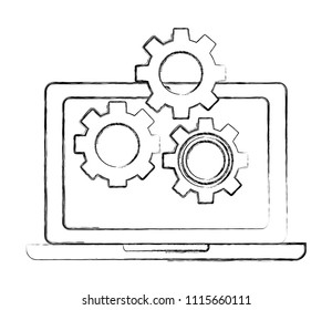 laptop computer with gears machine isolated icon