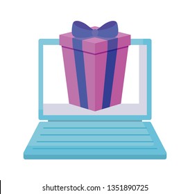 laptop computer with gift box
