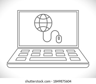 ordenador portátil con el icono 3d de globo y ratón online