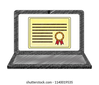 laptop computer with graduation certificate