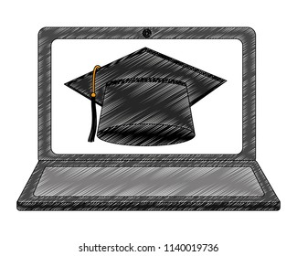 laptop computer and graduation hat