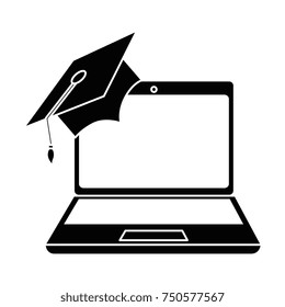 laptop computer with graduation hat