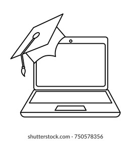 laptop computer with graduation hat