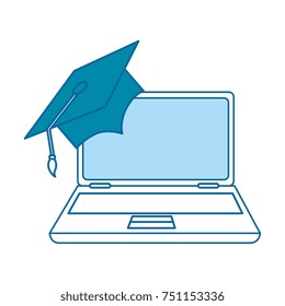laptop computer with graduation hat