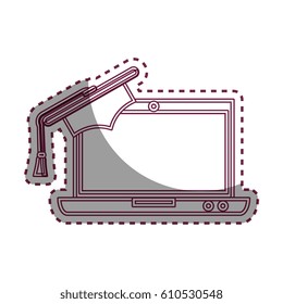 laptop computer with graduation hat isolated icon