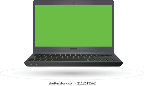 Laptop computer with Green screen Mock-up on white background