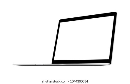 Laptop computer grey mockup with blank screen - 3/4 right perspective view. Vector illustration