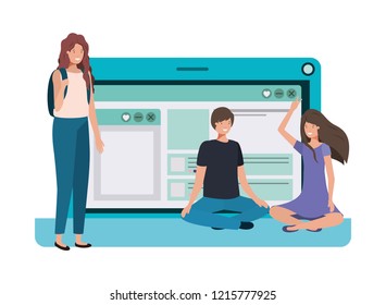 laptop computer with group of people icon
