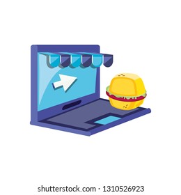laptop computer with hamburger and parasol