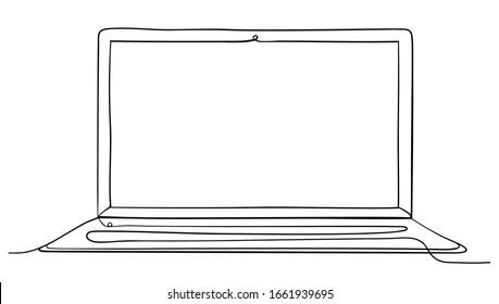 Laptop Computer Hand Drawn Continuous Line Art Vector Illustration  Isolated White Background 