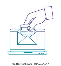 laptop computer with hand and envelope